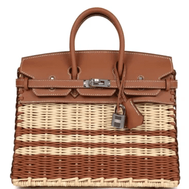 Birkin 25 Gold Swift and Stripe Wicker Picnic Palladium Hardware
