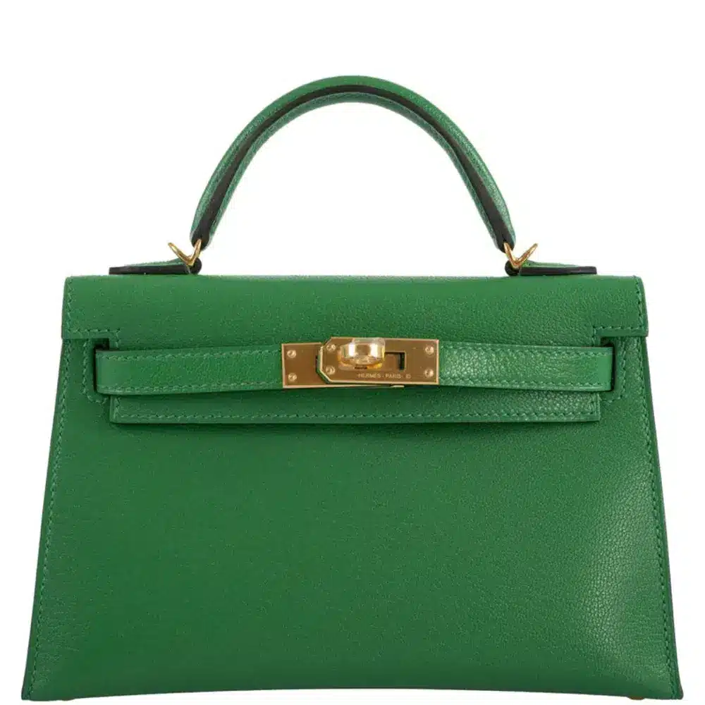 Hermès 2021 Mini Kelly 20 II Sellier Bambou Chevre Gold Hardware replica handbags online