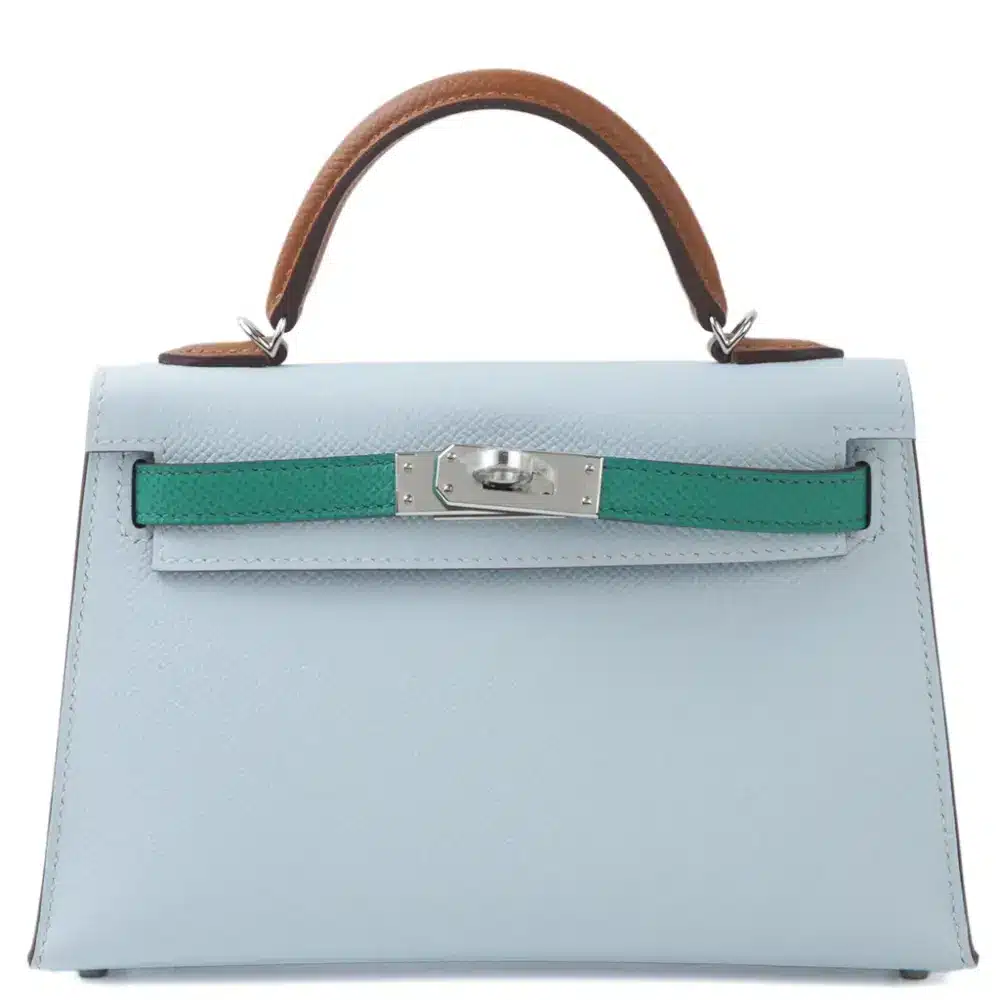 Hermès HSS 2022 Mini Kelly II Gold/Bleu Brume/Vert Jade Epsom Palladium Hardware Replica luxury handbags