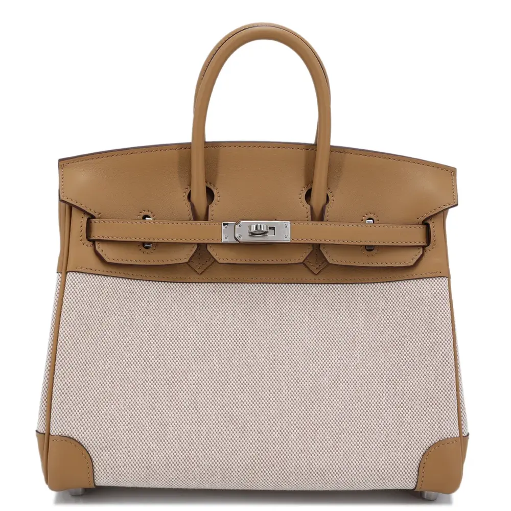Hermès 2023 HSS Birkin 25 Biscuit Swift & Toile H Palladium Hardware Handmade replica bags