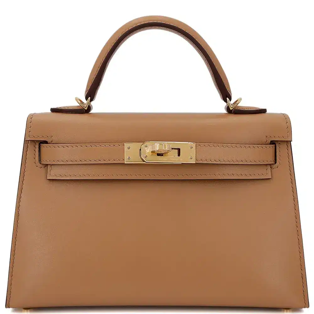 Hermès 2023 Mini Kelly II Biscuit Tadelakt Gold Hardware Lushentic Grade Bags