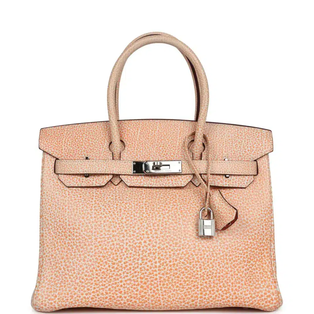 replica hermes bags Hermès Birkin 30 Orange Dalmatian Buffalo Palladium Hardware