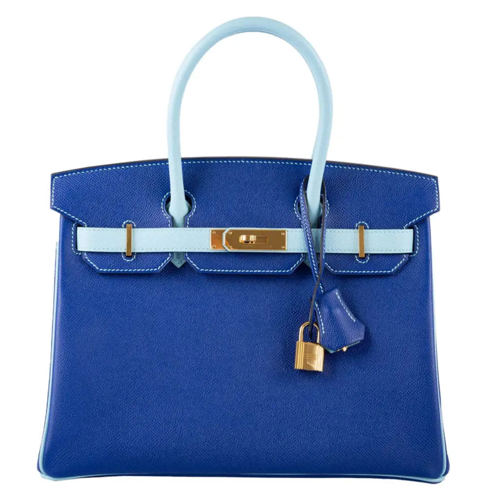 Hermès HSS 2015 Birkin 30 Blue Electric & Blue Atoll Epsom Gold Hardware Replica Bags