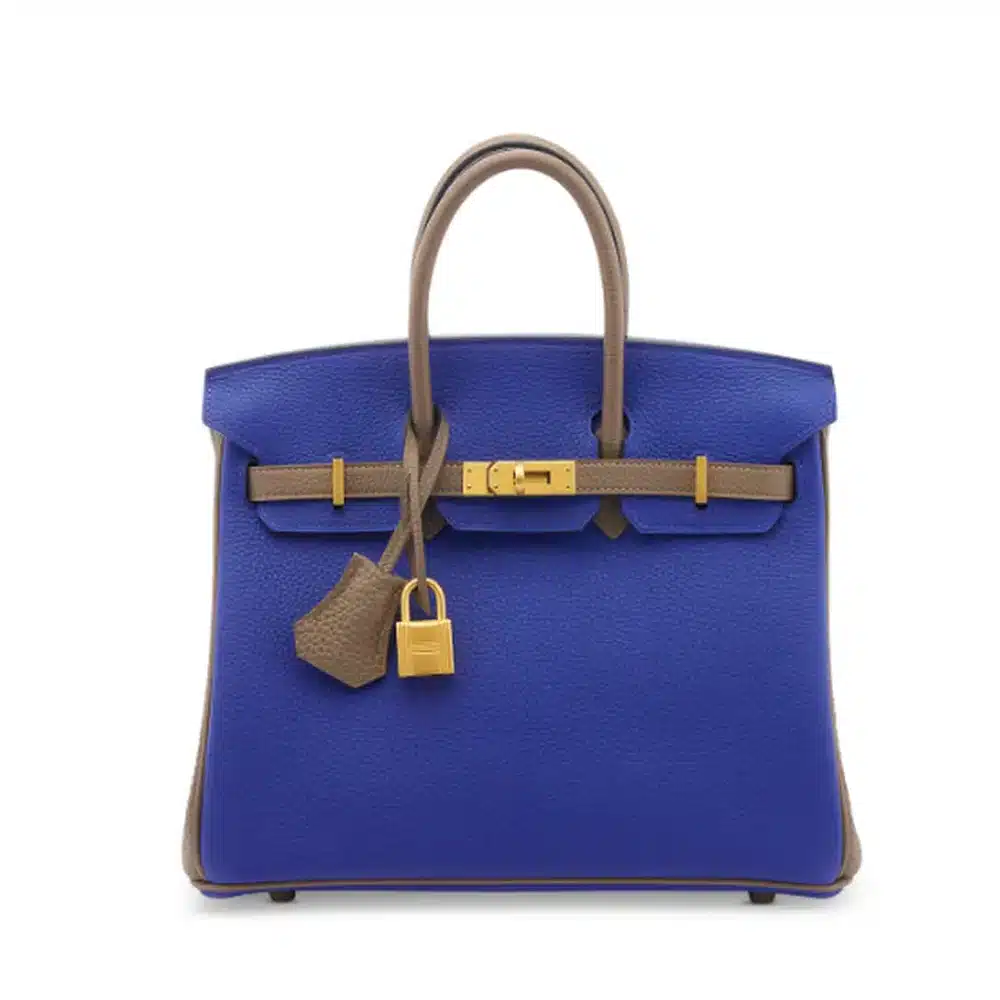 Hermès HSS 2016 Custom Birkin 25 Bleu Électrique And Étoupe Togo Brushed Gold Hardware Affordable designer bag dupes