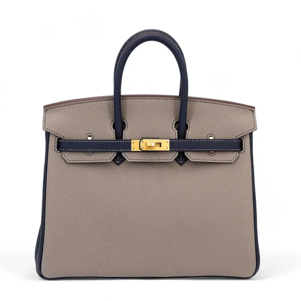 replica hermes bags Hermès HSS 2021 Birkin 25 Gris Asphalte and Bleu Nuit Togo Brushed Gold Hardware