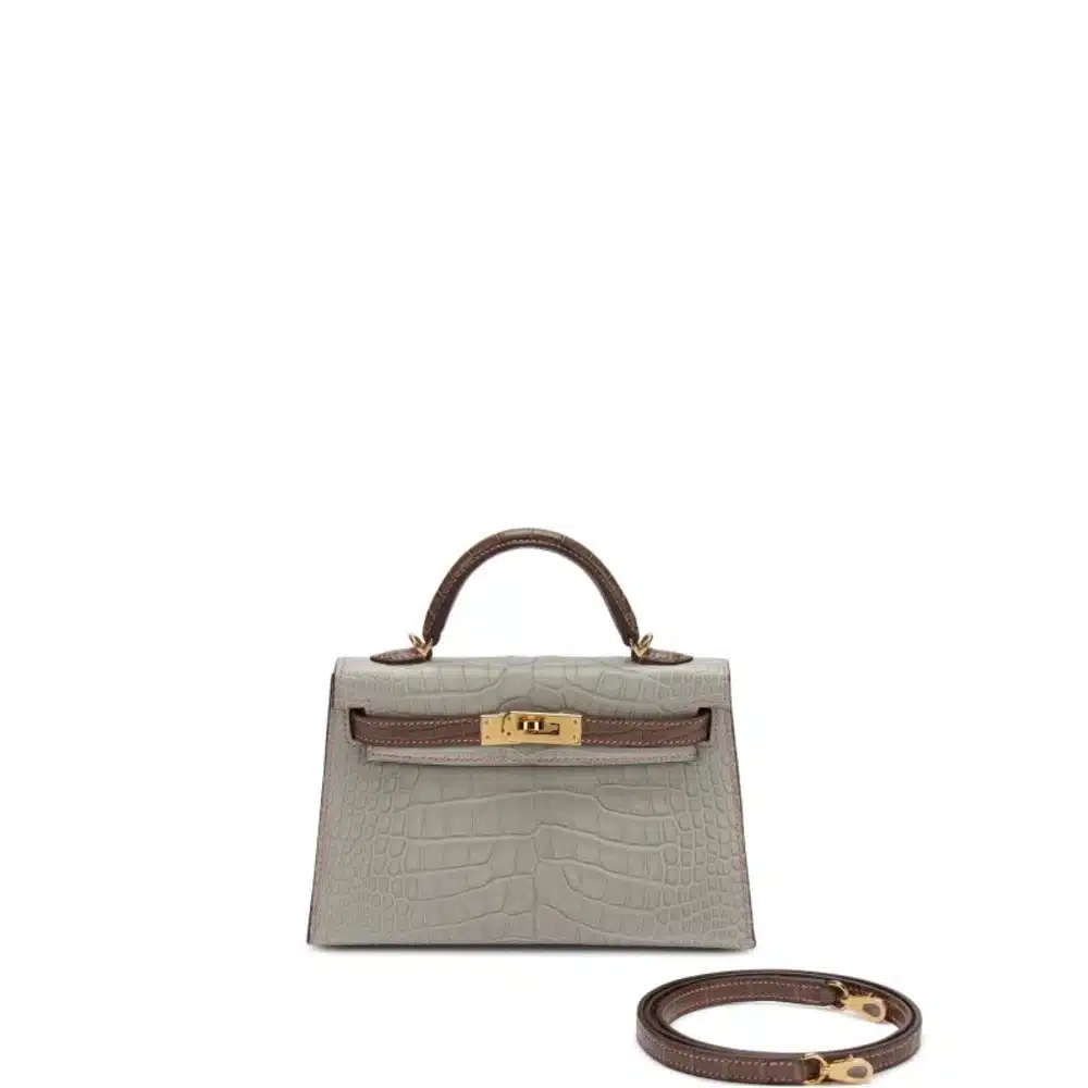 replica hermes bags hermes hss 2021 mini kelly ii 20 gris perle and kraft matte alligator mississippiensis gold hardware