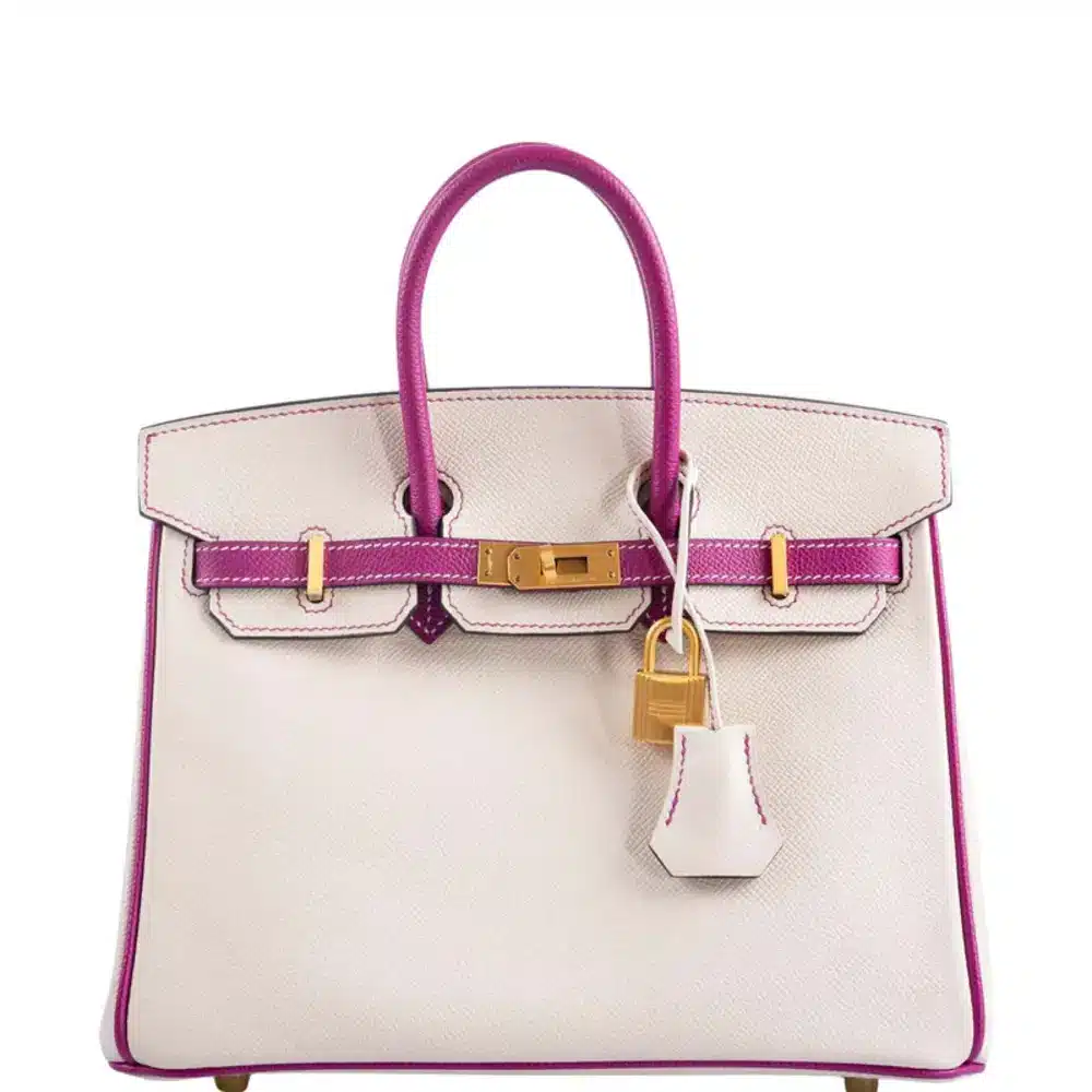 Hermès HSS Birkin 25 Rose Pourpre and Craie Epsom with Brushed Gold Hardware Best Lushentic Bags
