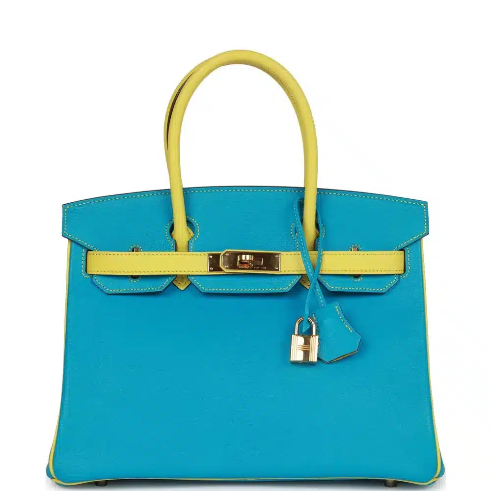 replica hermes bags Hermès HSS Birkin 30 Bleu Turquoise and Lime Chevre Gold Hardware