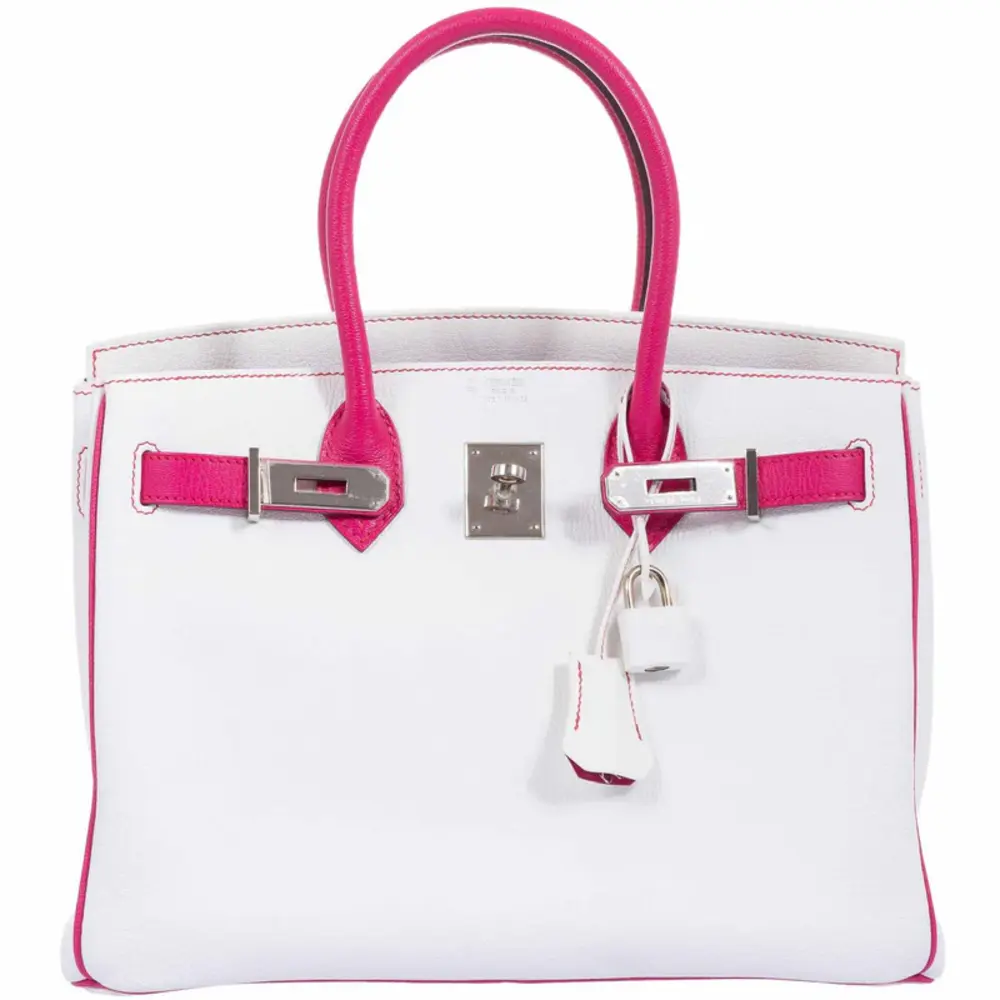 Hermès HSS Birkin 30 White and Fuchsia Chevre Palladium Hardware replica bags
