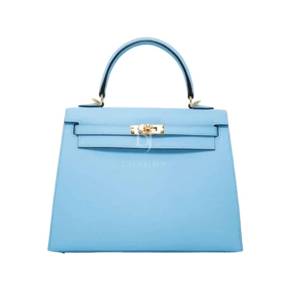 Hermès Kelly 25 Sellier Bleu Céleste Epsom Gold Hardware Lushentic Replica