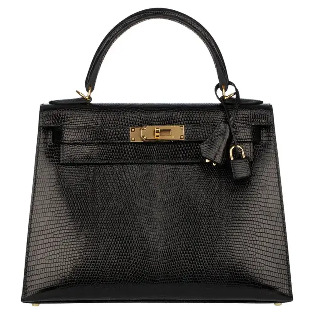 Hermès Kelly 28 Black Niloticus Lizard Gold Hardware Luxury bag