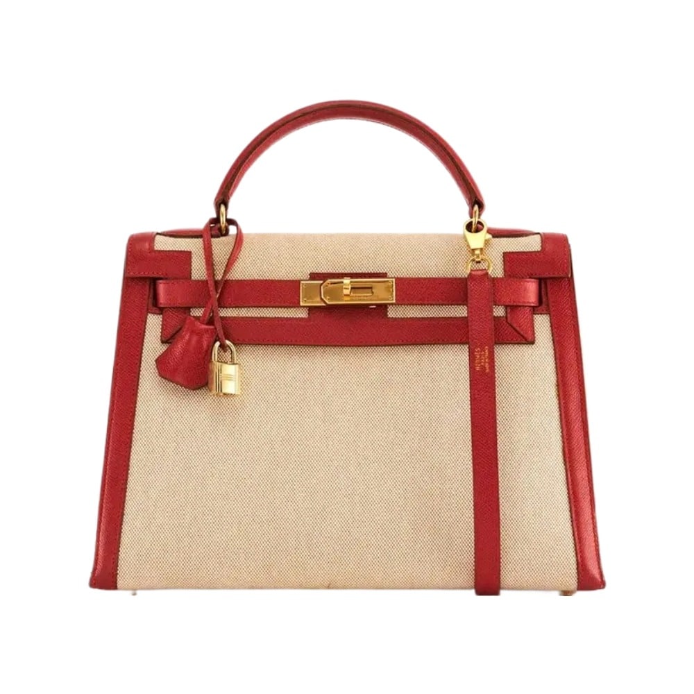 replica hermes bags hermes kelly 32 red and cream beige epsom gold hardware