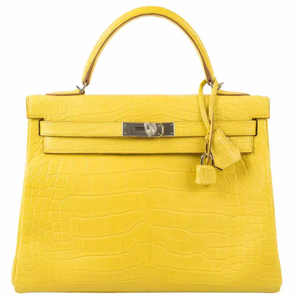 Hermès Kelly 32 Retourne Mimosa Matte Alligator Mississippiensis Palladium Hardware Replica Designer Bags