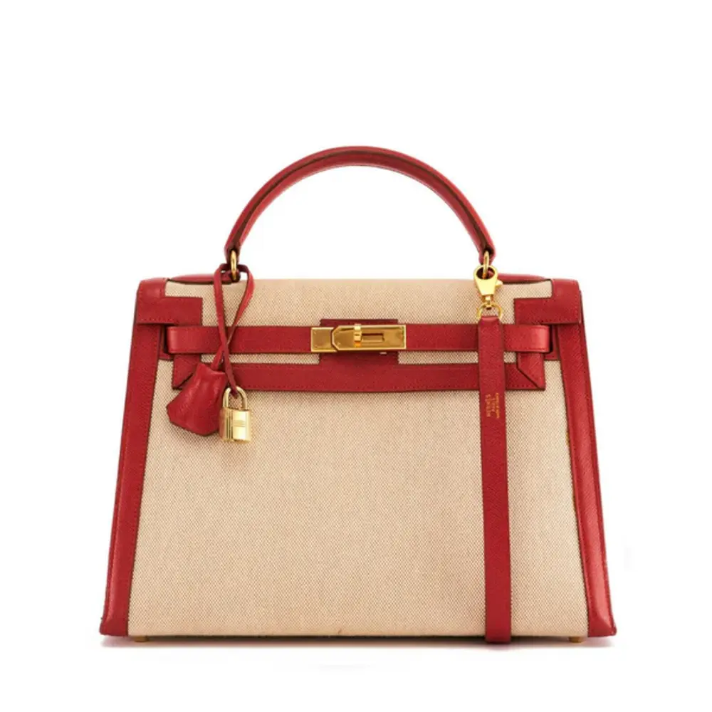 Hermès Kelly 32 Toile Rouge Courchevel Gold Hardware Luxury replica handbags