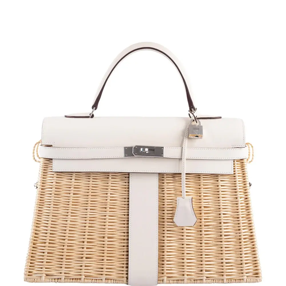 Hermès Kelly 35 Picnic Nata Swift & Osier Wicker Palladium Hardware replica bags