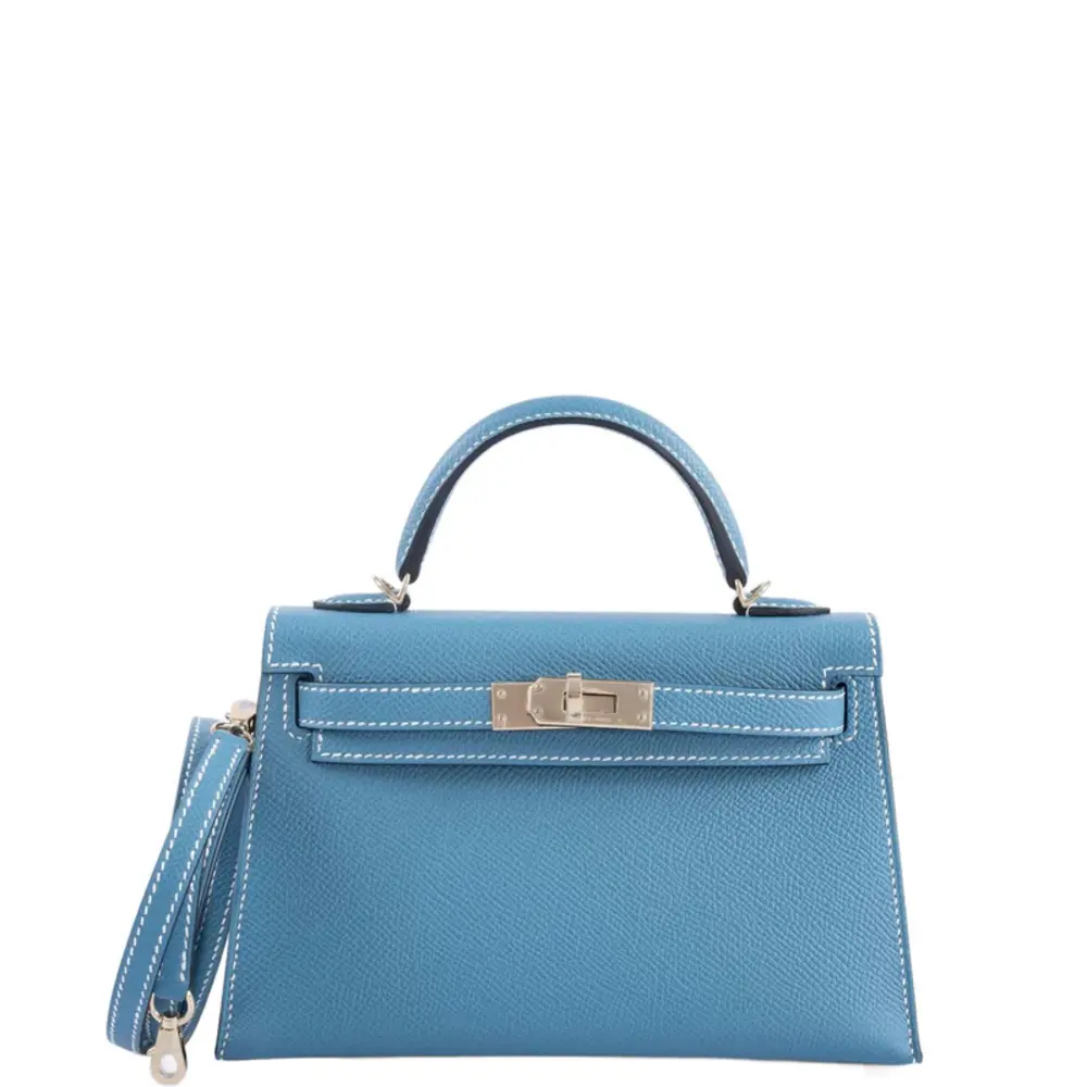 replica hermes bags hermes mini kelly 20 ii sellier blue jean epsom palladium hardware