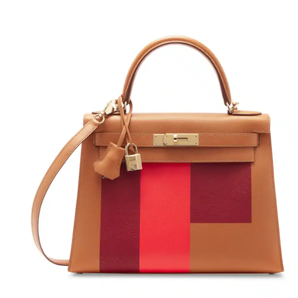 Hermès Rare Collectible 2019 Custom Kelly 28 Gold/Capucine/Rouge H Clémence