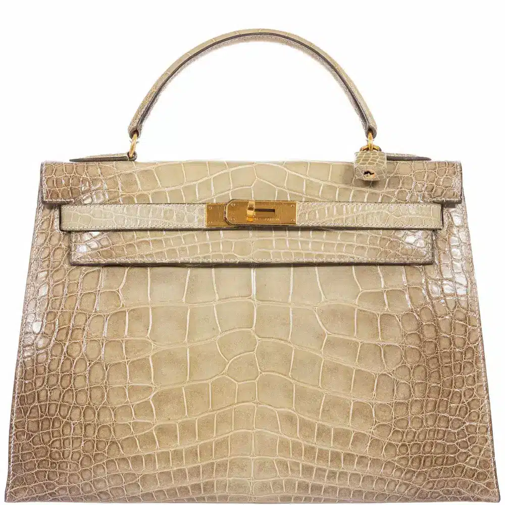 replica hermes bags hermes rare collectible kelly 32 vert celadon and himalayan natural alligator gold hardware