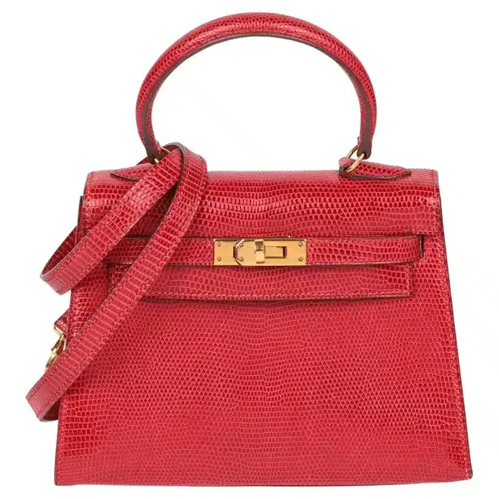 Hermès Vintage Mini Kelly 20 Rouge Vif Niloticus Lizard Gold Hardware Replica Bags